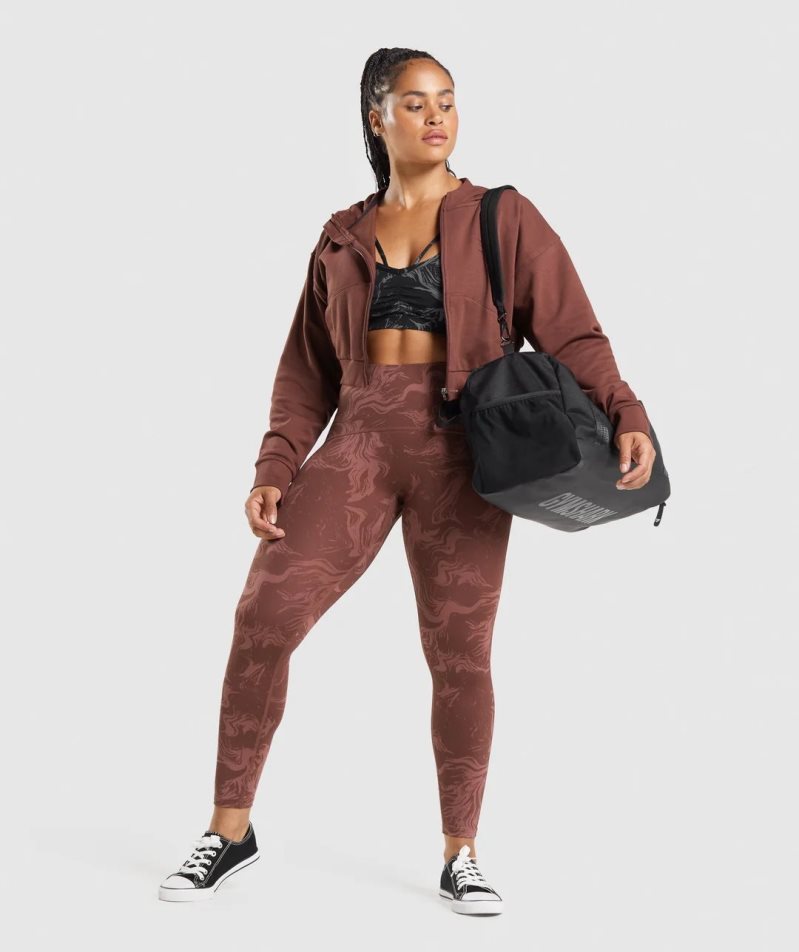 Gymshark GS Power Cropped Zip Női Kapucnis Pulóver Barna | HU-D-631