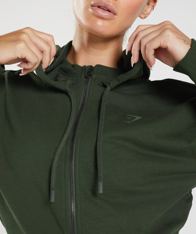 Gymshark GS Power Cropped Zip Női Kapucnis Pulóver Olivazöld | HU-M-324