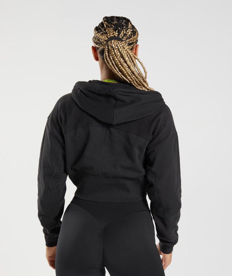 Gymshark GS Power Cropped Zip Női Kapucnis Pulóver Fekete | HU-S-089