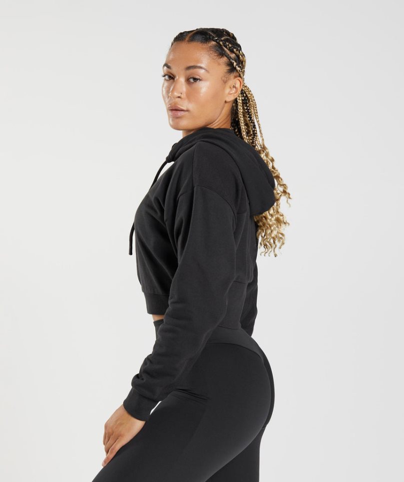 Gymshark GS Power Cropped Zip Női Kapucnis Pulóver Fekete | HU-S-089