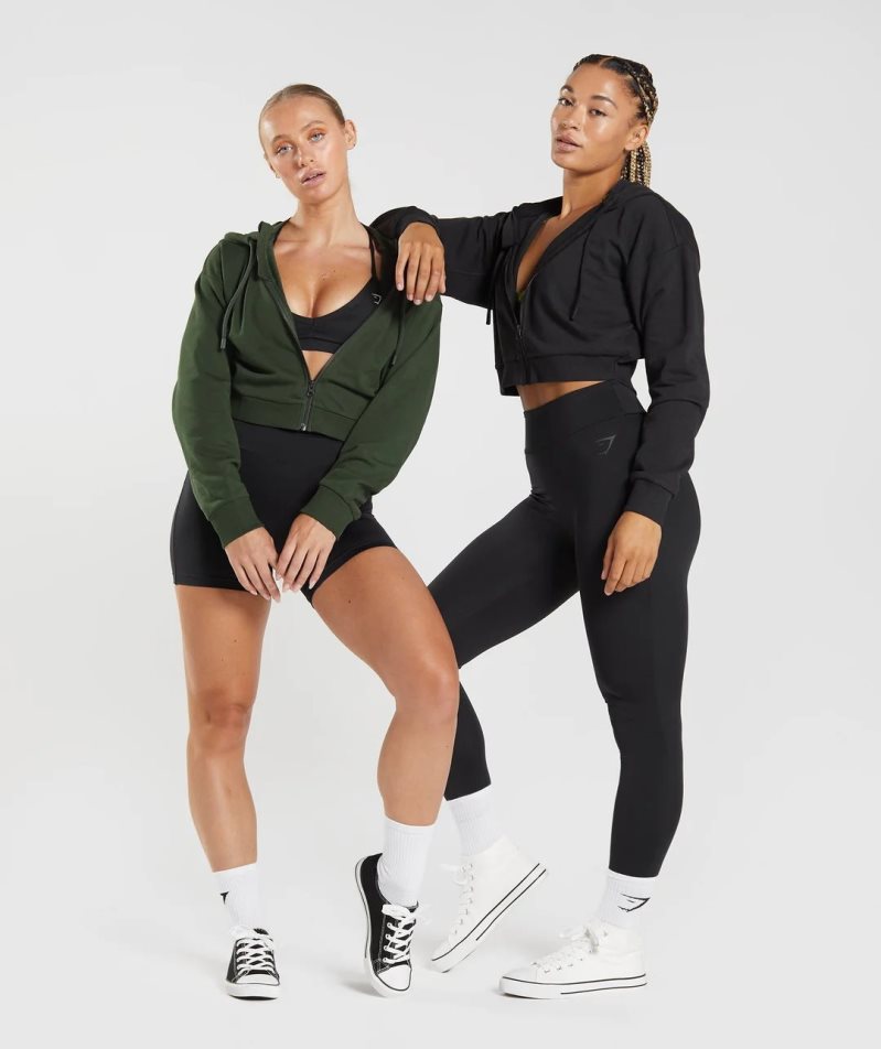 Gymshark GS Power Cropped Zip Női Kapucnis Pulóver Fekete | HU-S-089