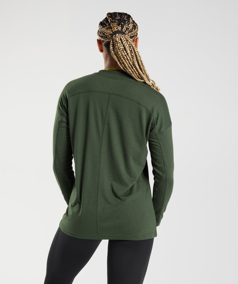Gymshark GS Power Long Sleeve Női Póló Olivazöld | HU-L-806