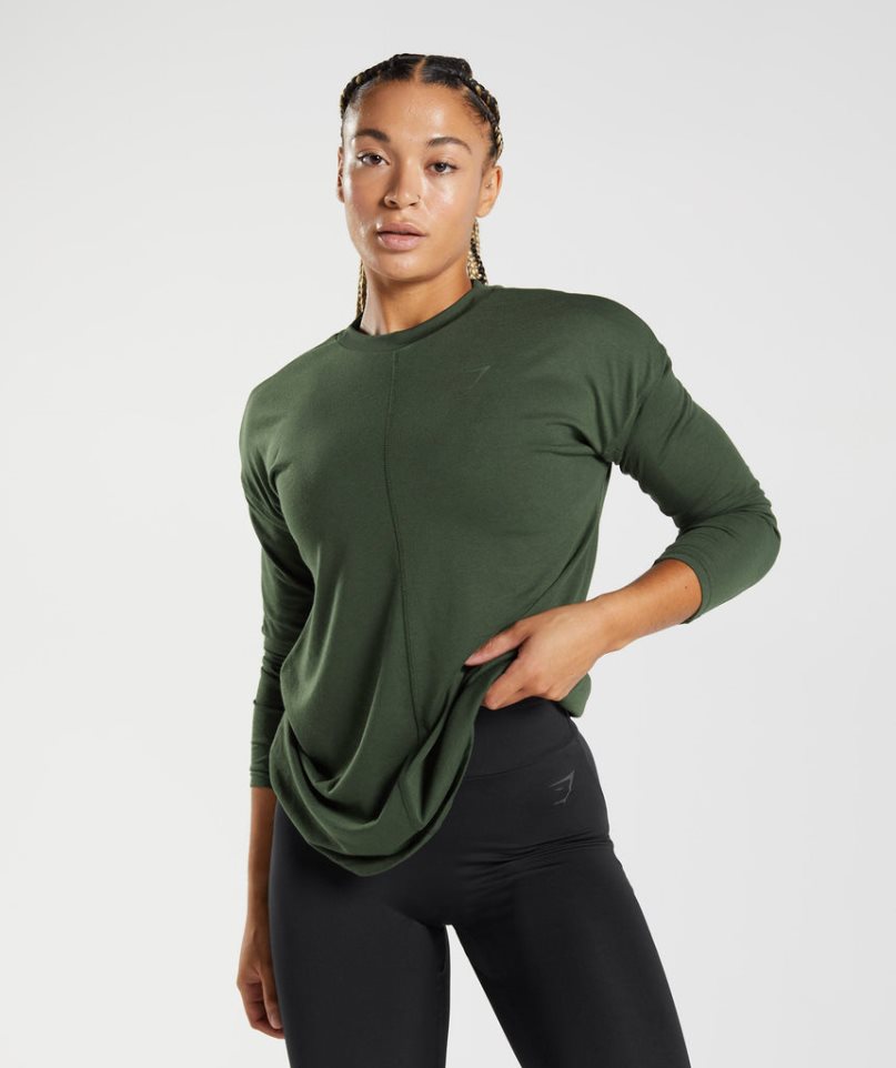 Gymshark GS Power Long Sleeve Női Póló Olivazöld | HU-L-806