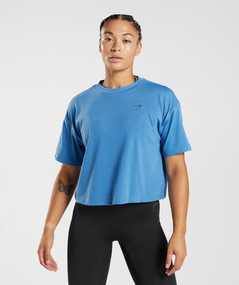 Gymshark GS Power Midi Női Vágott Felsők Kék | HU-A-025
