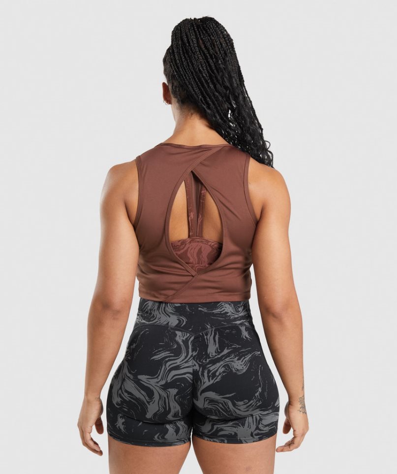 Gymshark GS Power Open Back Cropped Női Ujjatlan Póló Barna | HU-R-841