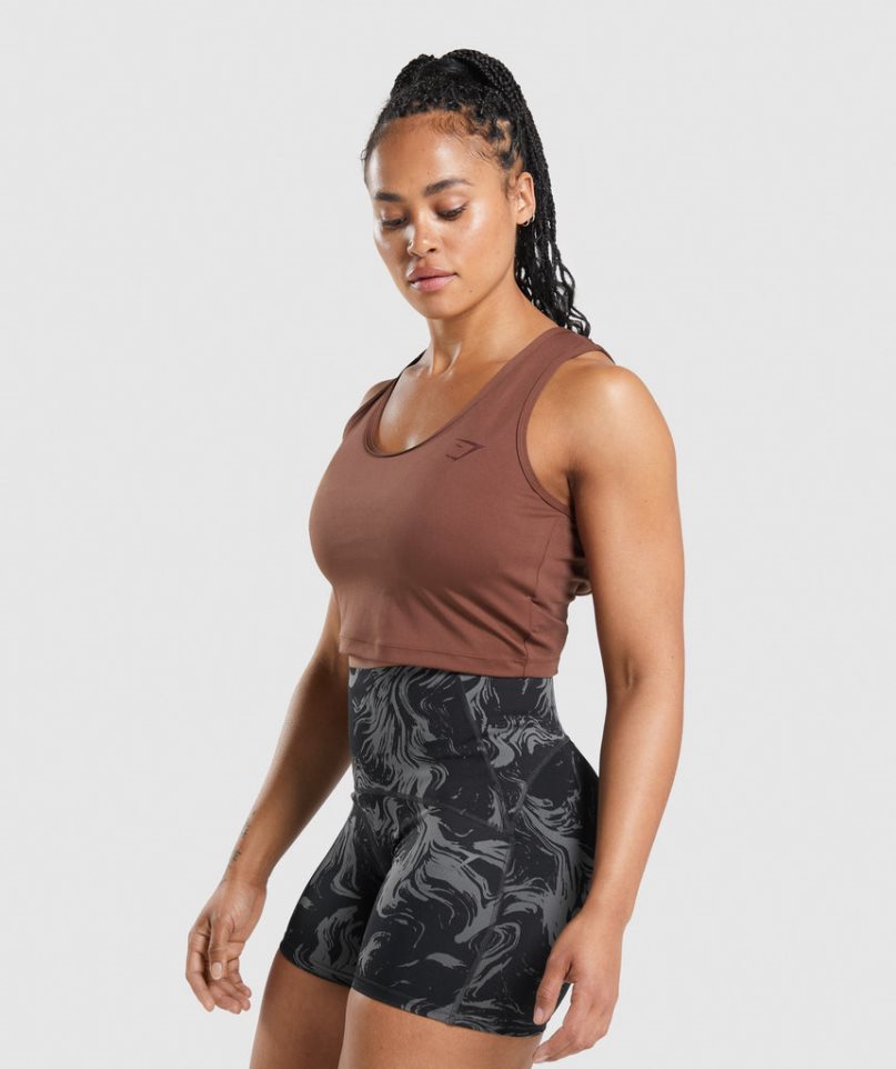 Gymshark GS Power Open Back Cropped Női Ujjatlan Póló Barna | HU-R-841