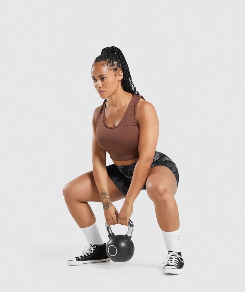 Gymshark GS Power Open Back Cropped Női Ujjatlan Póló Barna | HU-R-841