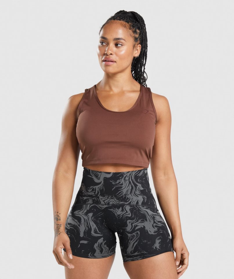 Gymshark GS Power Open Back Cropped Női Ujjatlan Póló Barna | HU-R-841