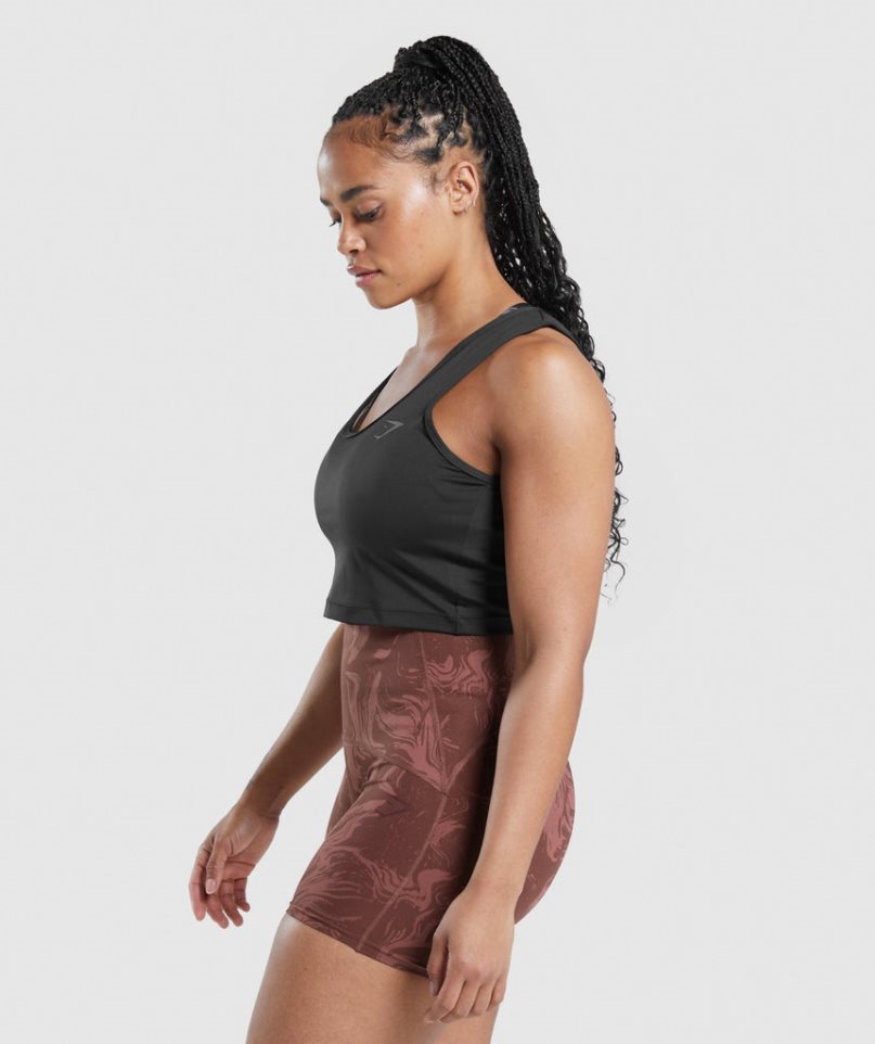 Gymshark GS Power Open Back Cropped Női Ujjatlan Póló Fekete | HU-V-461