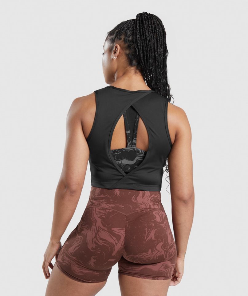 Gymshark GS Power Open Back Cropped Női Ujjatlan Póló Fekete | HU-V-461