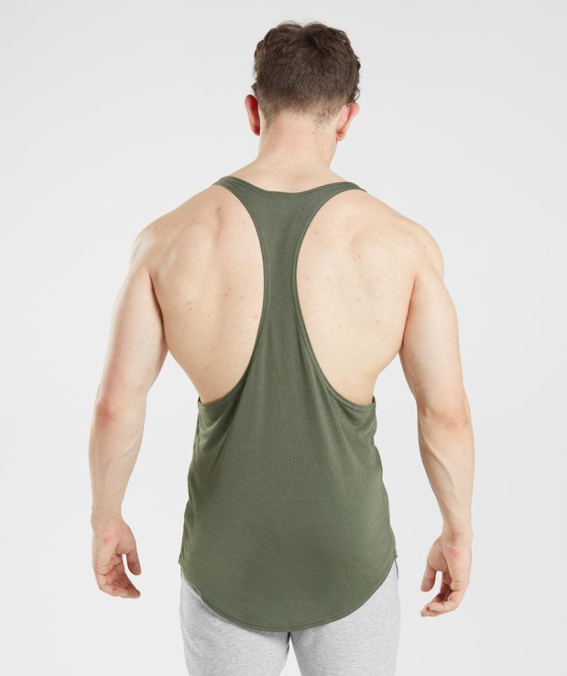 Gymshark GS x David Laid Stringer Férfi Ujjatlan Póló Olivazöld | HU-A-851