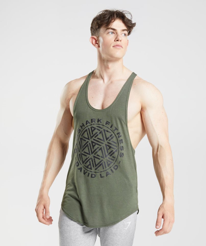 Gymshark GS x David Laid Stringer Férfi Ujjatlan Póló Olivazöld | HU-A-851