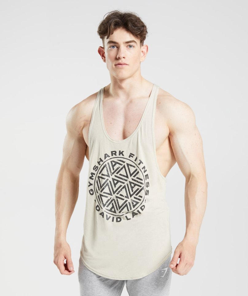 Gymshark GS x David Laid Stringer Férfi Ujjatlan Póló Bézs | HU-D-678