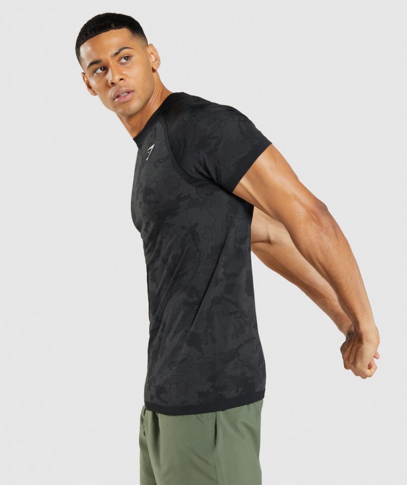 Gymshark Geo Seamless Férfi Póló Fekete | HU-C-142