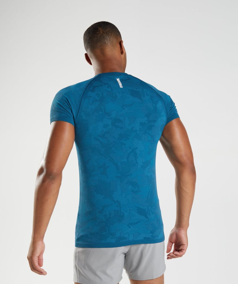 Gymshark Geo Seamless Férfi Póló Kék | HU-S-839