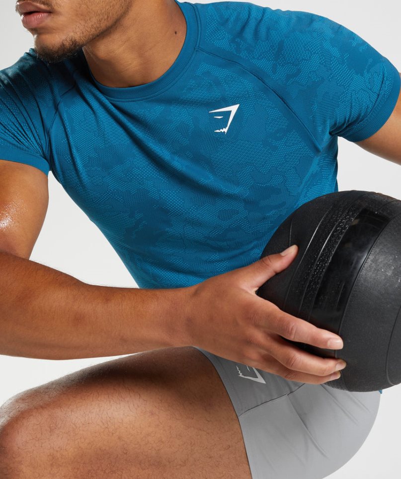 Gymshark Geo Seamless Férfi Póló Kék | HU-S-839