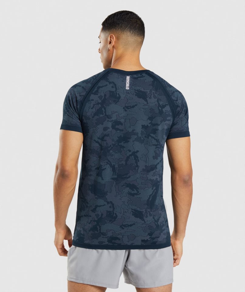 Gymshark Geo Seamless Férfi Póló Sötétkék | HU-A-840