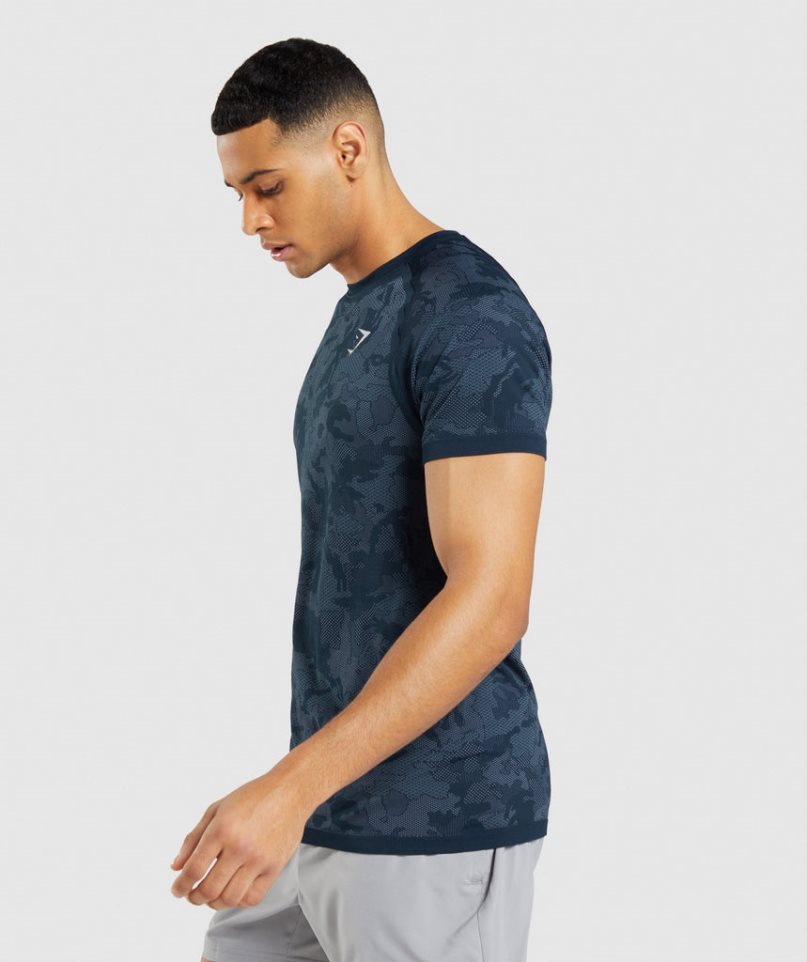 Gymshark Geo Seamless Férfi Póló Sötétkék | HU-A-840