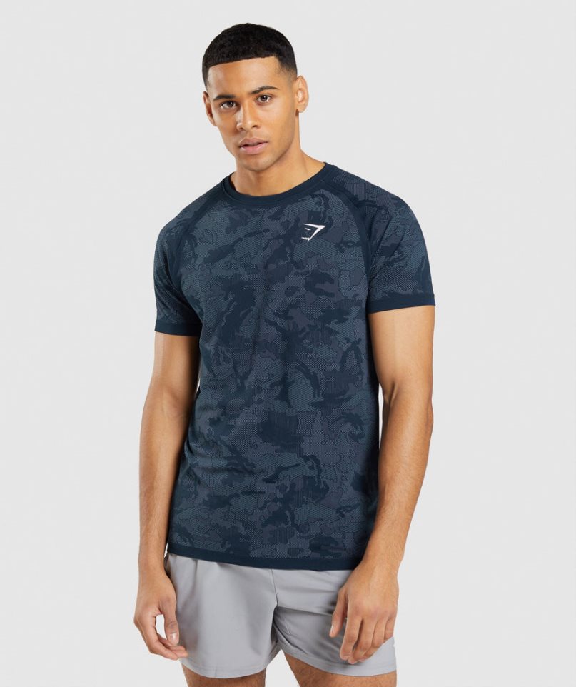 Gymshark Geo Seamless Férfi Póló Sötétkék | HU-A-840