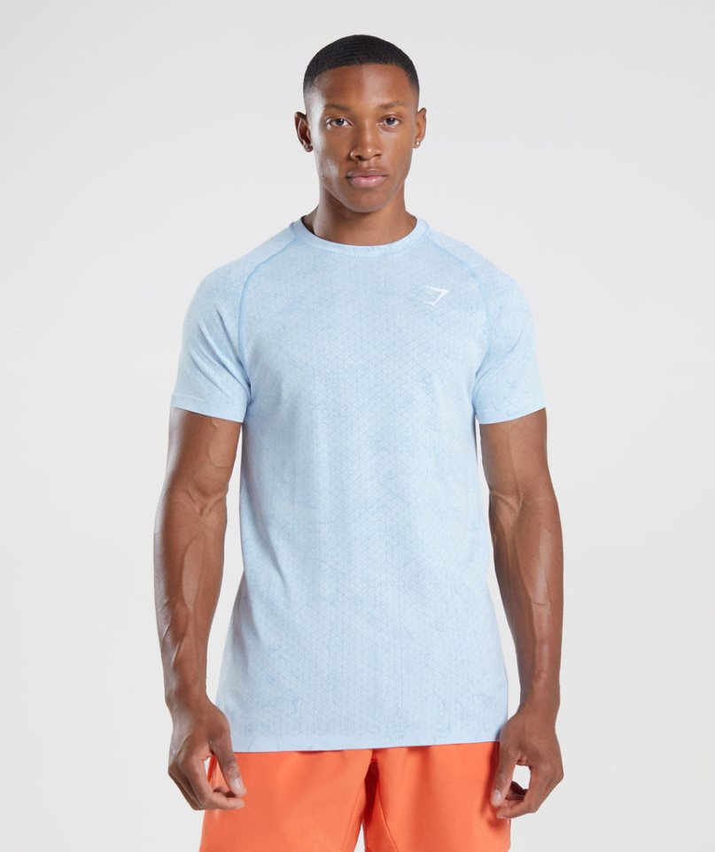 Gymshark Geo Seamless Férfi Póló Világos Kék | HU-M-682