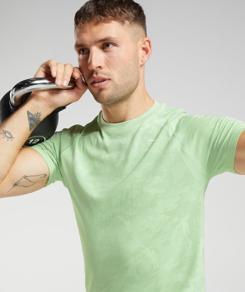 Gymshark Geo Seamless Férfi Póló Világos Zöld | HU-Q-491