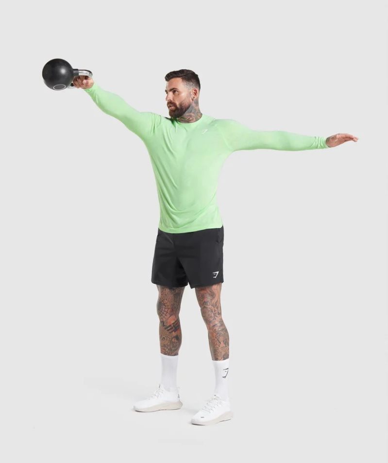 Gymshark Geo Seamless Long Sleeve Férfi Póló Világos Zöld | HU-B-749