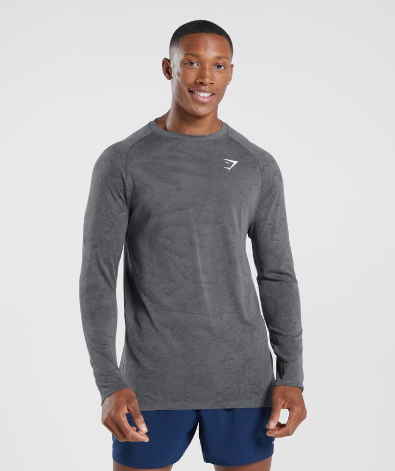 Gymshark Geo Seamless Long Sleeve Férfi Póló Szürke | HU-F-931