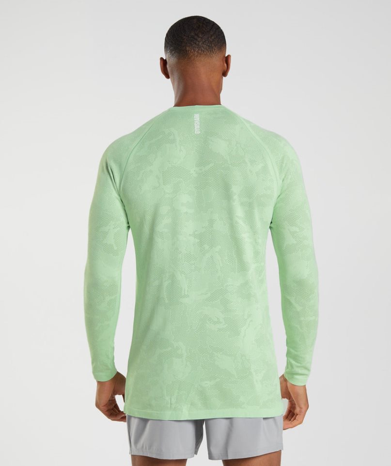 Gymshark Geo Seamless Long Sleeve Férfi Póló Világos Zöld | HU-H-603