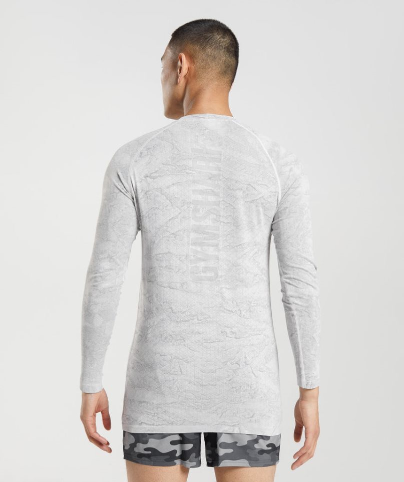 Gymshark Geo Seamless Long Sleeve Férfi Póló Világos Szürke | HU-I-875
