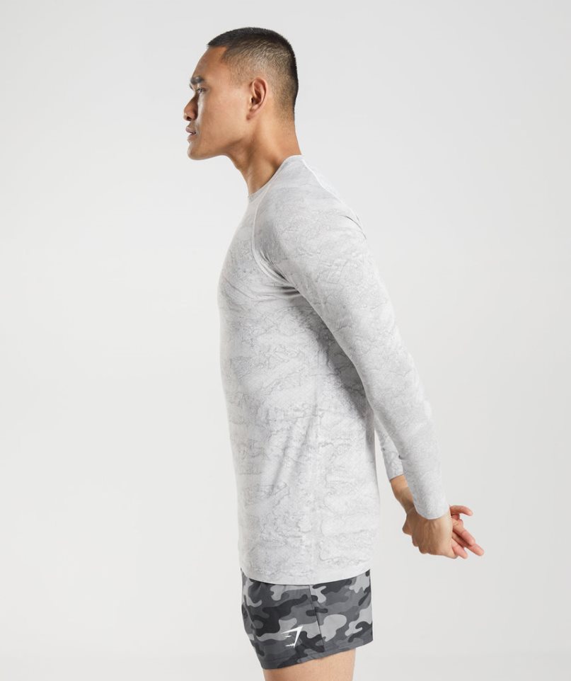 Gymshark Geo Seamless Long Sleeve Férfi Póló Világos Szürke | HU-I-875