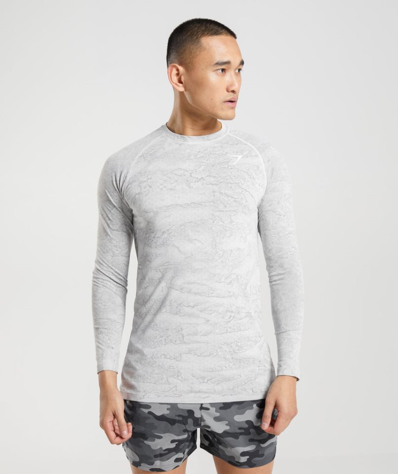 Gymshark Geo Seamless Long Sleeve Férfi Póló Világos Szürke | HU-I-875