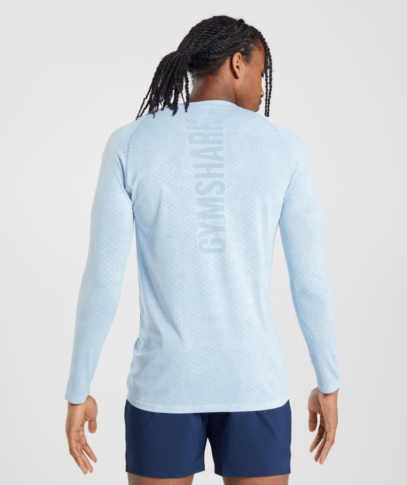 Gymshark Geo Seamless Long Sleeve Férfi Póló Világos Kék | HU-N-963