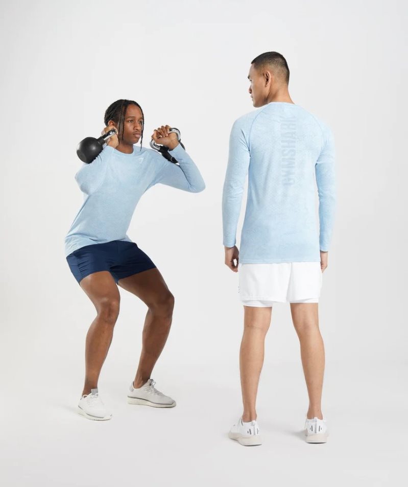 Gymshark Geo Seamless Long Sleeve Férfi Póló Világos Kék | HU-N-963