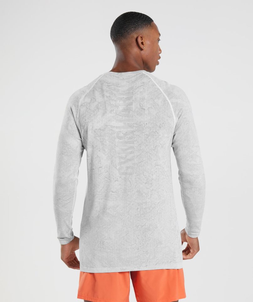 Gymshark Geo Seamless Long Sleeve Férfi Póló Világos Szürke | HU-Q-917