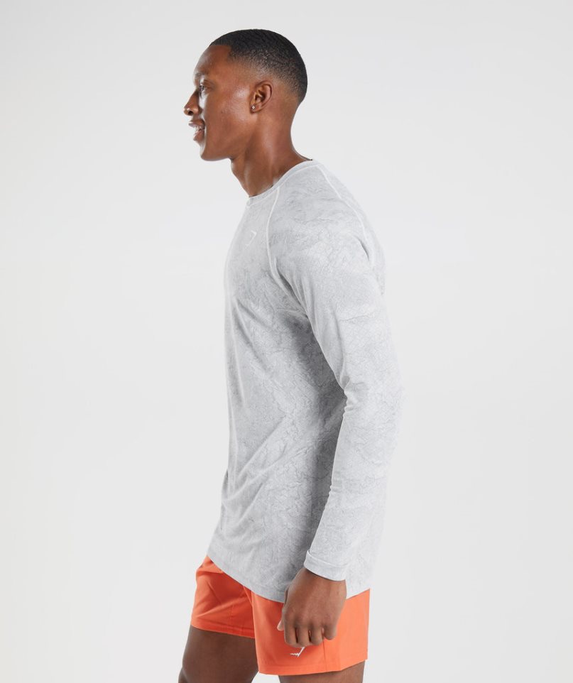 Gymshark Geo Seamless Long Sleeve Férfi Póló Világos Szürke | HU-Q-917