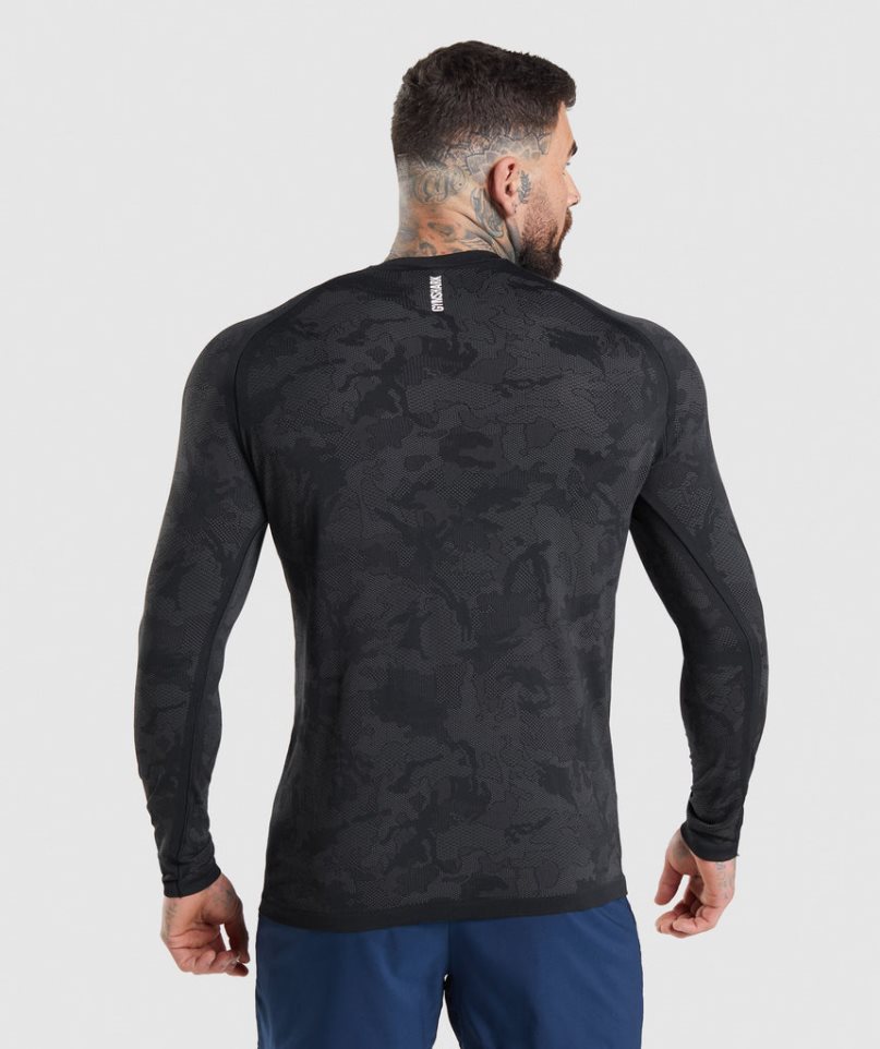 Gymshark Geo Seamless Long Sleeve Férfi Póló Fekete | HU-R-061