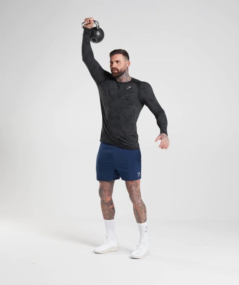 Gymshark Geo Seamless Long Sleeve Férfi Póló Fekete | HU-R-061