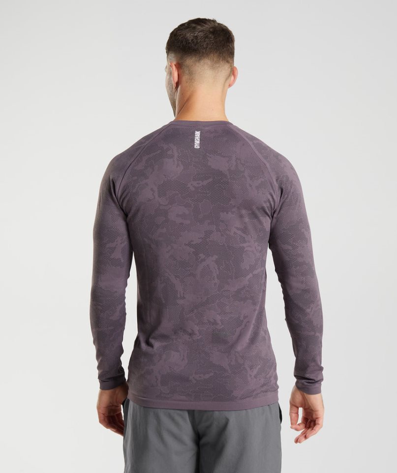 Gymshark Geo Seamless Long Sleeve Férfi Póló Lila | HU-X-962