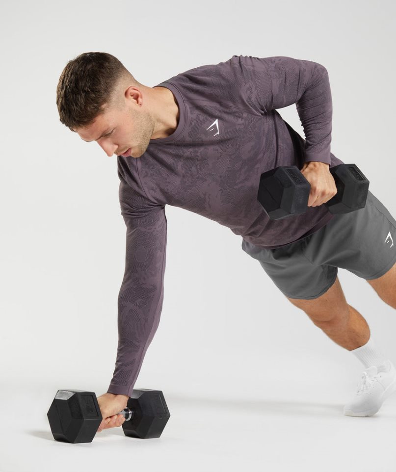 Gymshark Geo Seamless Long Sleeve Férfi Póló Lila | HU-X-962