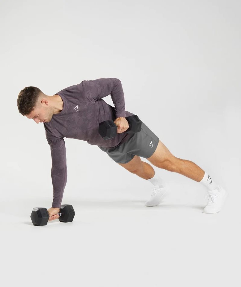 Gymshark Geo Seamless Long Sleeve Férfi Póló Lila | HU-X-962