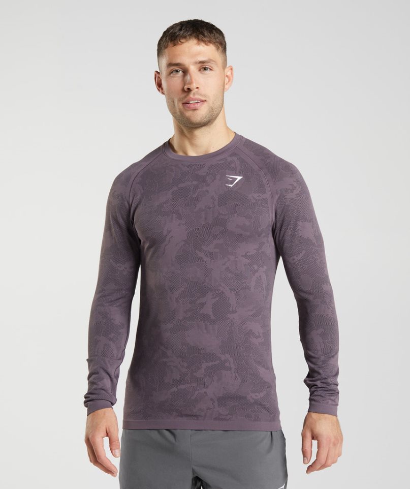 Gymshark Geo Seamless Long Sleeve Férfi Póló Lila | HU-X-962
