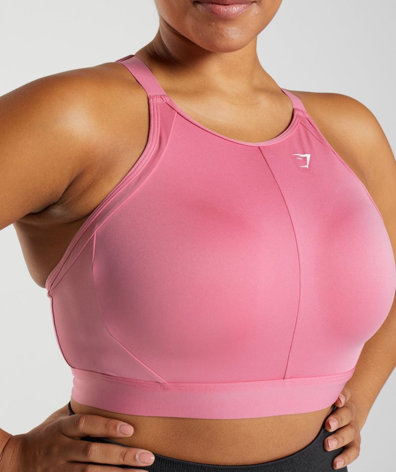 Gymshark High Neck High Support Női Sportmelltartó Rózsaszín | HU-G-425