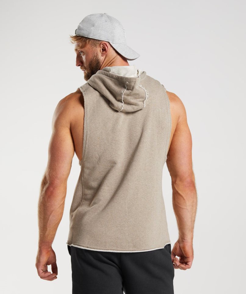 Gymshark Legacy Drop Arm Férfi Kapucnis Pulóver Bézs | HU-C-715