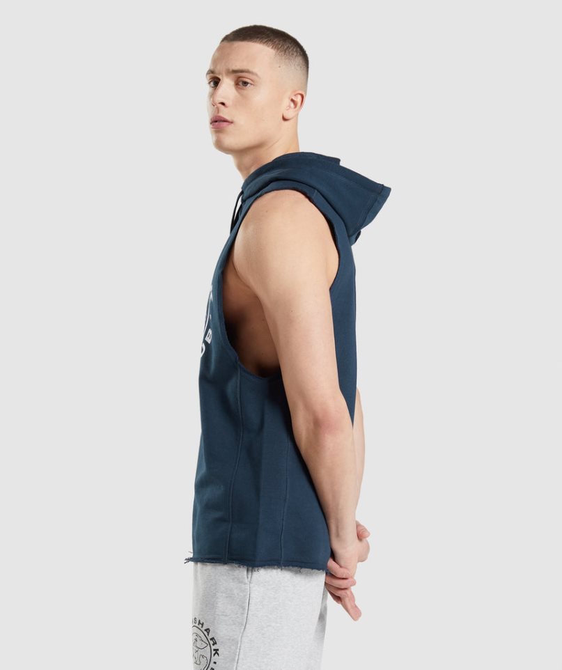 Gymshark Legacy Drop Arm Férfi Kapucnis Pulóver Sötétkék | HU-D-715