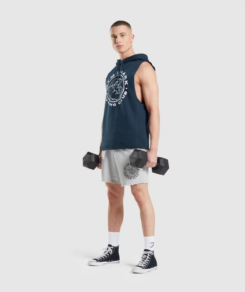 Gymshark Legacy Drop Arm Férfi Kapucnis Pulóver Sötétkék | HU-D-715