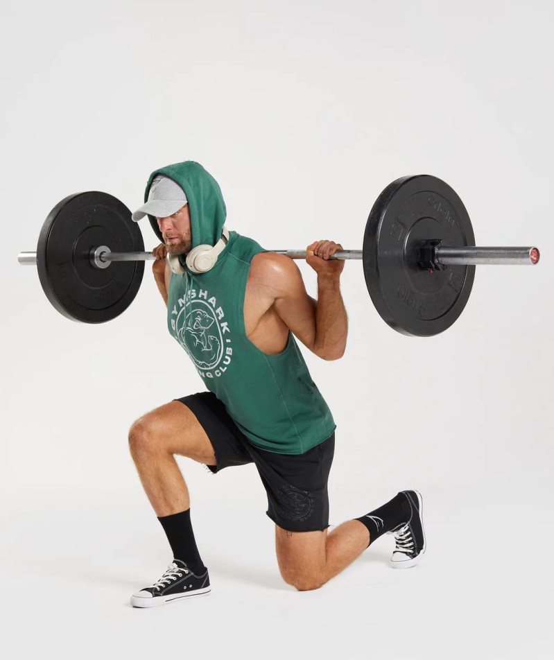 Gymshark Legacy Drop Arm Férfi Kapucnis Pulóver Zöld | HU-N-203