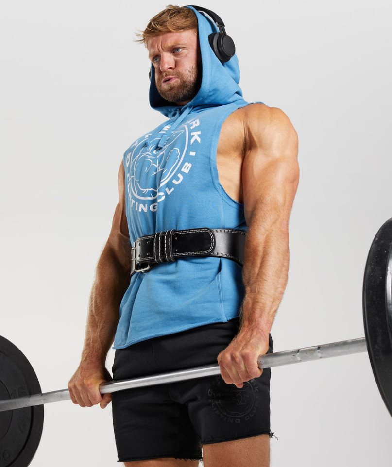 Gymshark Legacy Drop Arm Férfi Kapucnis Pulóver Kék | HU-N-204