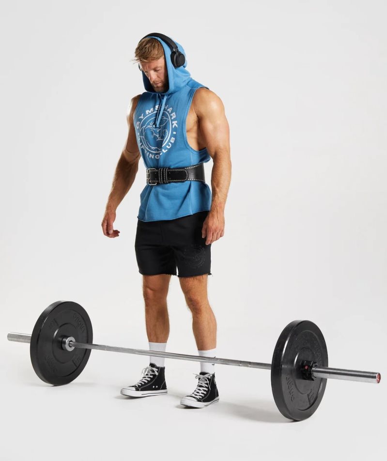 Gymshark Legacy Drop Arm Férfi Kapucnis Pulóver Kék | HU-N-204