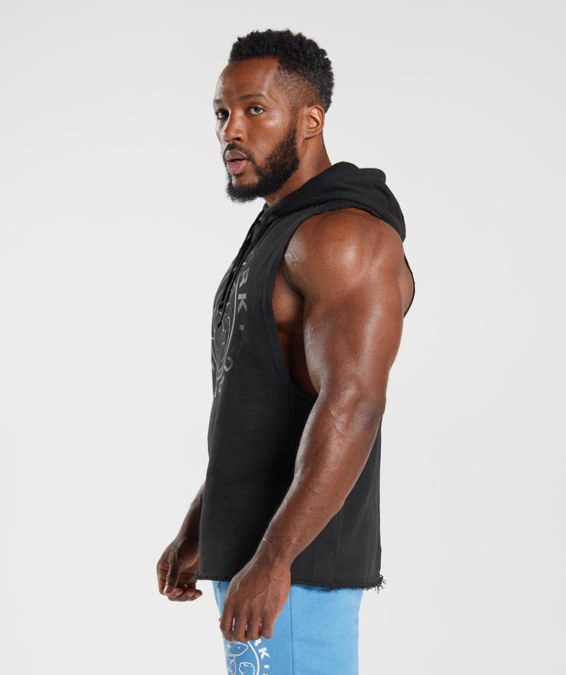 Gymshark Legacy Drop Arm Férfi Kapucnis Pulóver Fekete | HU-P-159