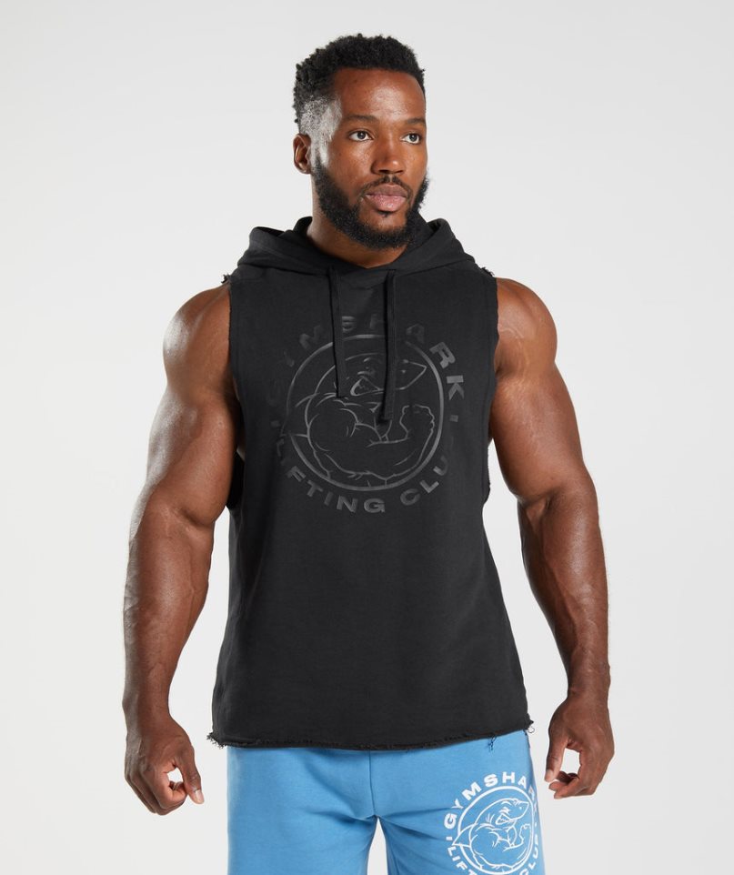 Gymshark Legacy Drop Arm Férfi Kapucnis Pulóver Fekete | HU-P-159